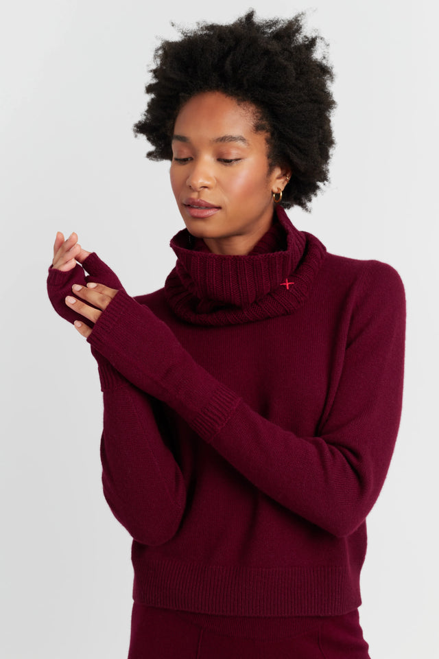Claret Wool-Cashmere Fingerless Gloves image 1