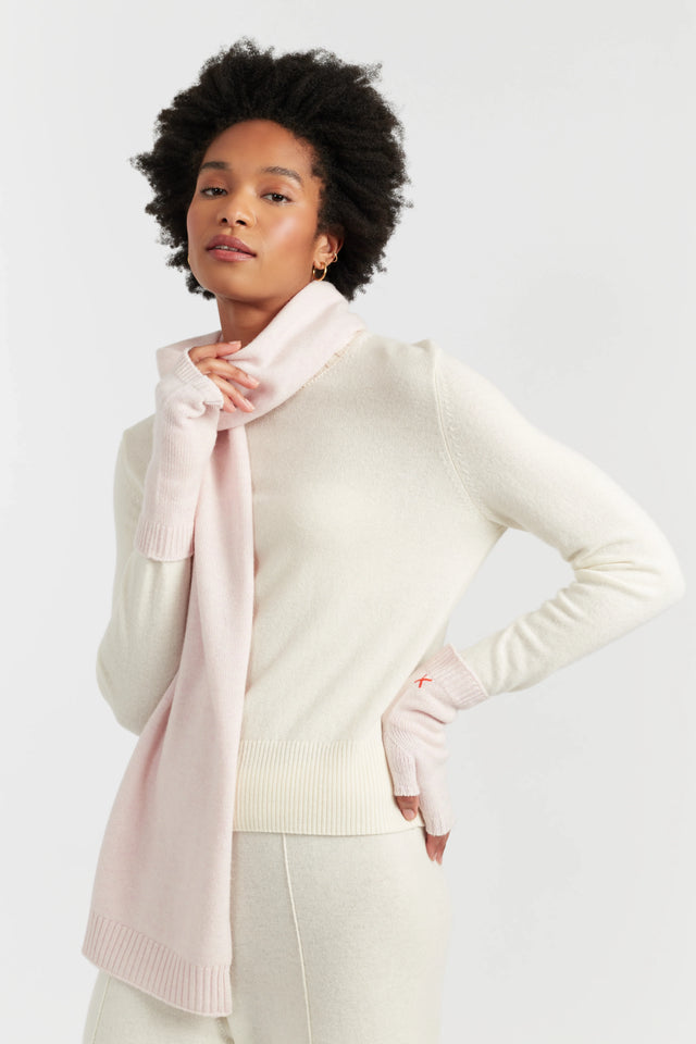 Pink-Melange Wool-Cashmere Fingerless Gloves image 1