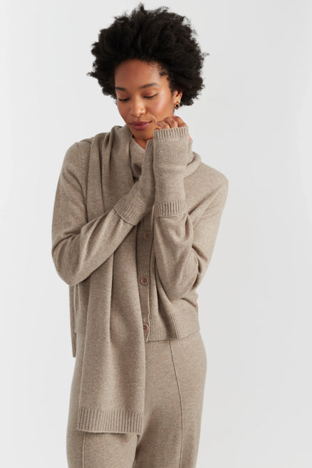 Warm-Oatmeal Wool-Cashmere Fingerless Gloves