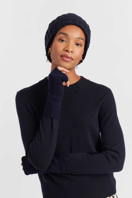Navy Wool-Cashmere Ribbed Hat