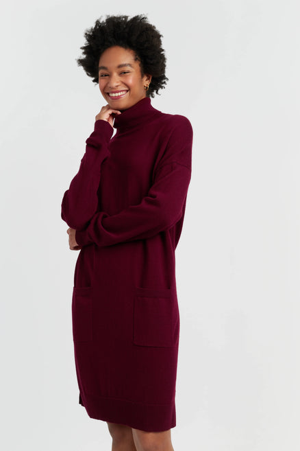 Claret Wool-Cashmere Mini Rollneck Dress