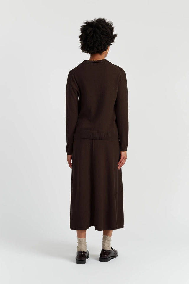 Chocolate Wool-Cashmere Crew Neck Cardigan image 3