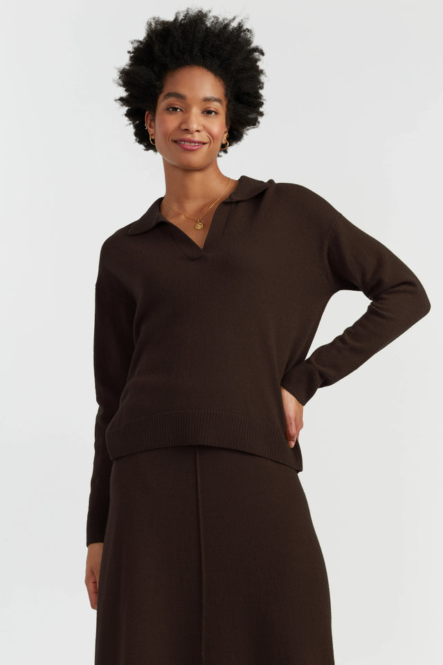 Chocolate Wool-Cashmere Crew Neck Cardigan image 1