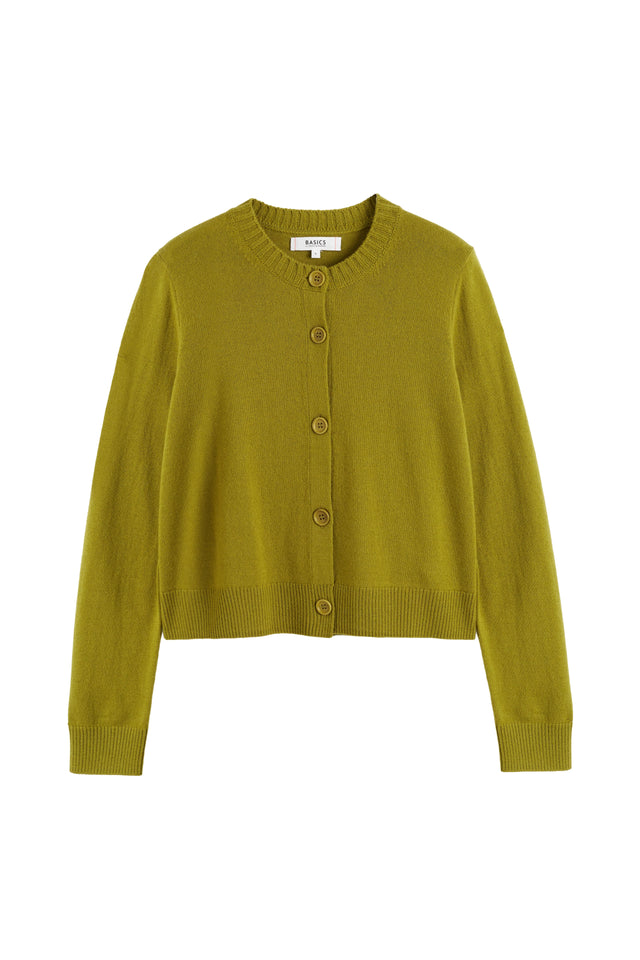 Olive Wool-Cashmere Crew Neck Cardigan image 3