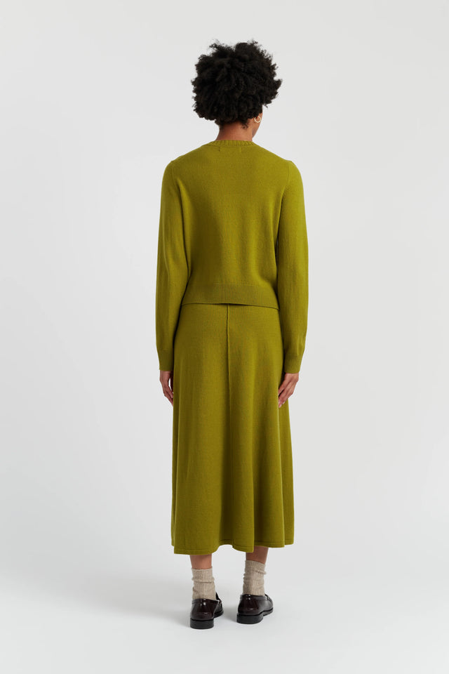 Olive Wool-Cashmere Crew Neck Cardigan image 2