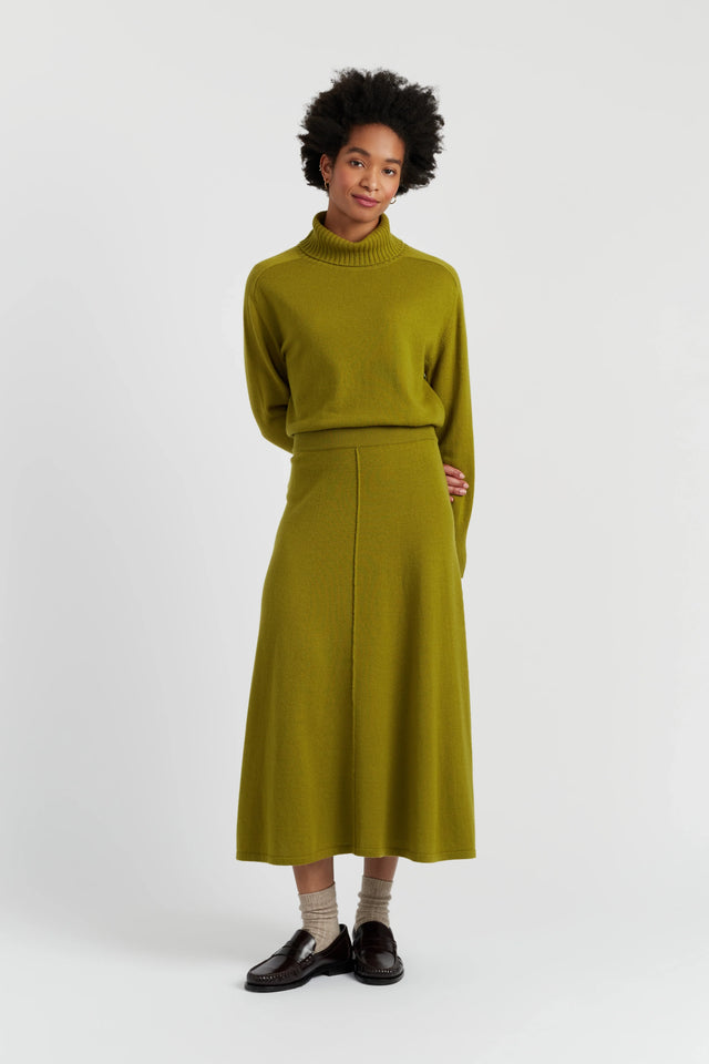 Olive Wool-Cashmere Midi Skirt image 1