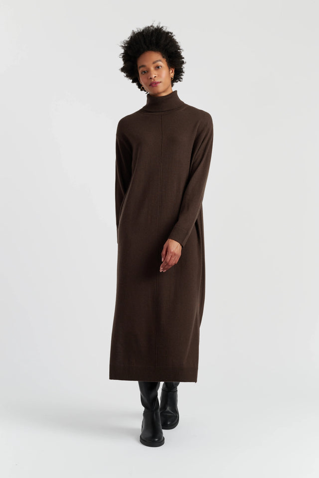 Chocolate Wool-Cashmere Midi Rollneck Dress image 1