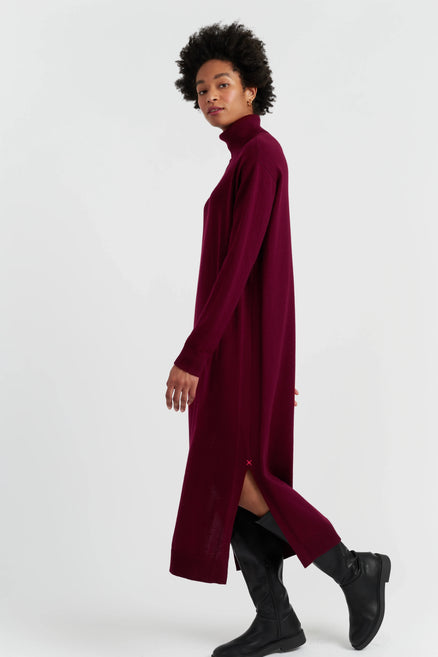 Claret Wool-Cashmere Midi Rollneck Dress