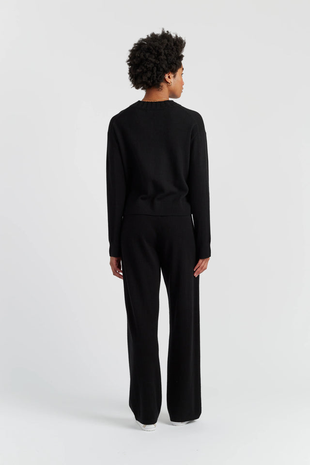 Black Wool-Cashmere Ribbed V-neck Sweater image 3