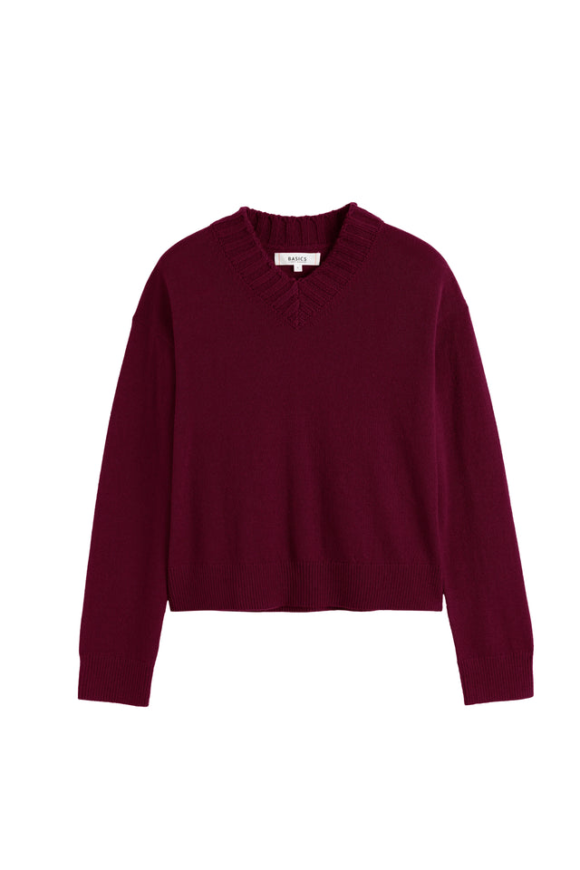 Claret Wool-Cashmere Ribbed V-neck Sweater image 4