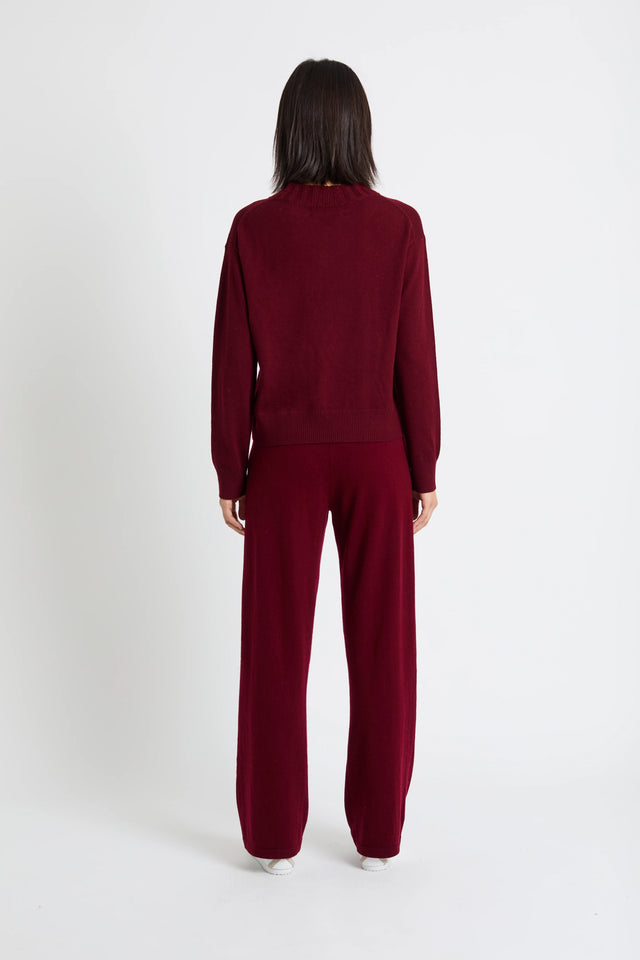 Claret Wool-Cashmere Ribbed V-neck Sweater image 3