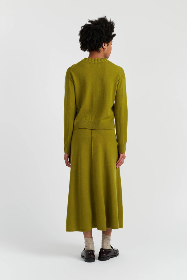 Olive Wool-Cashmere Ribbed V-neck Sweater image 3