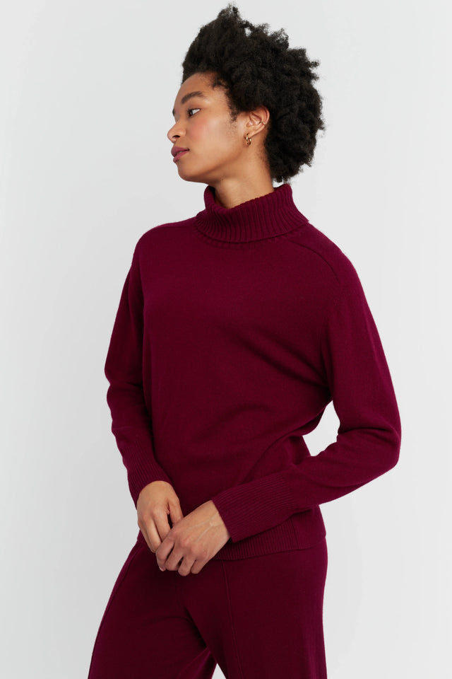 Claret Wool-Cashmere Raglan Rollneck Sweater image 1