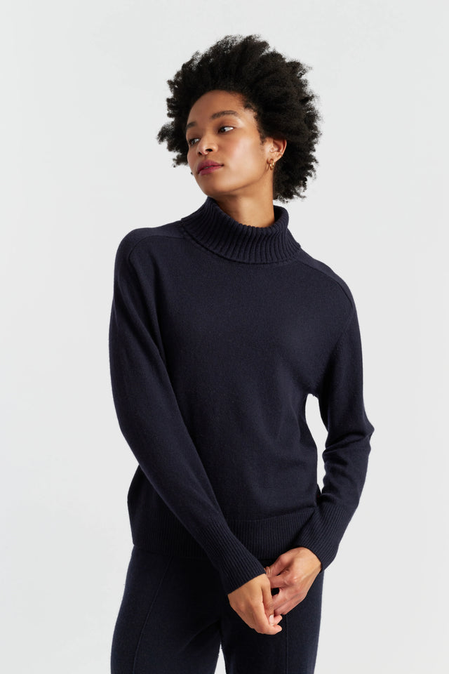 Navy Wool-Cashmere Raglan Rollneck Sweater image 1