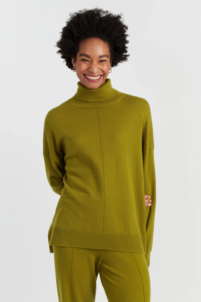 Olive Wool-Cashmere Relaxed Rollneck Sweater image 1