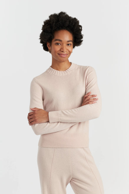 Bone Wool-Cashmere Cropped Sweater