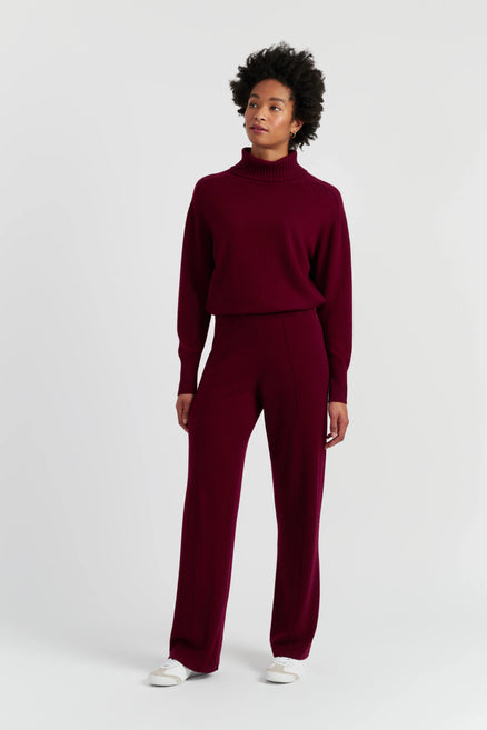 Claret Wool-Cashmere Wide-Leg Track Pants