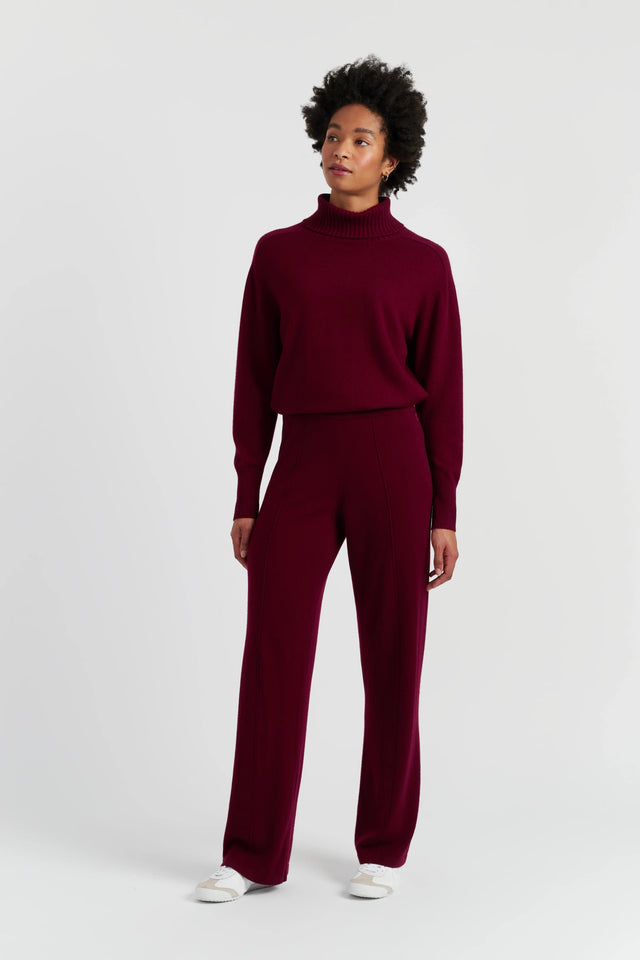 Claret Wool-Cashmere Wide-Leg Track Pants image 1