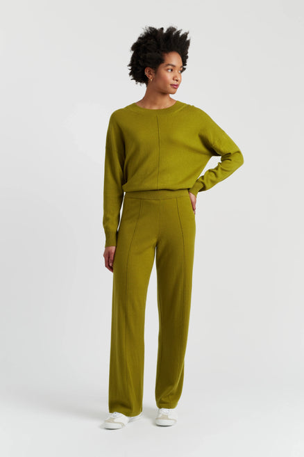Olive Wool-Cashmere Wide-Leg Track Pants