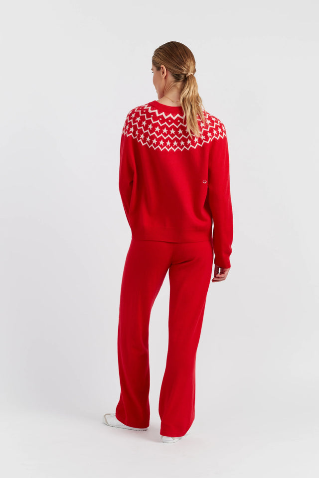 Velvet-Red Wool-Cashmere Star Yoke Sweater image 3