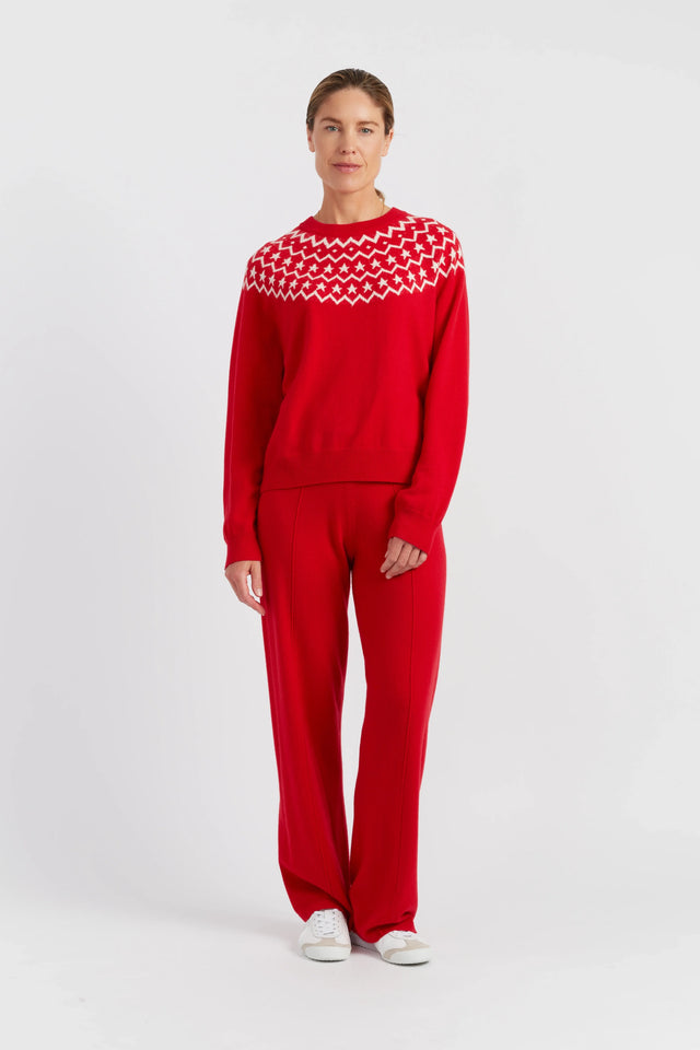 Velvet-Red Wool-Cashmere Star Yoke Sweater image 2