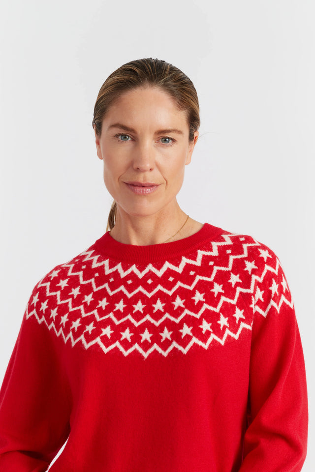 Velvet-Red Wool-Cashmere Star Yoke Sweater image 1