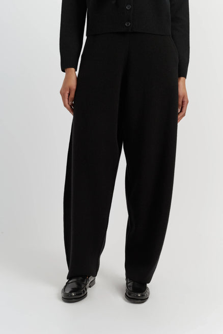 Black Wool-Cashmere Barrel Pants