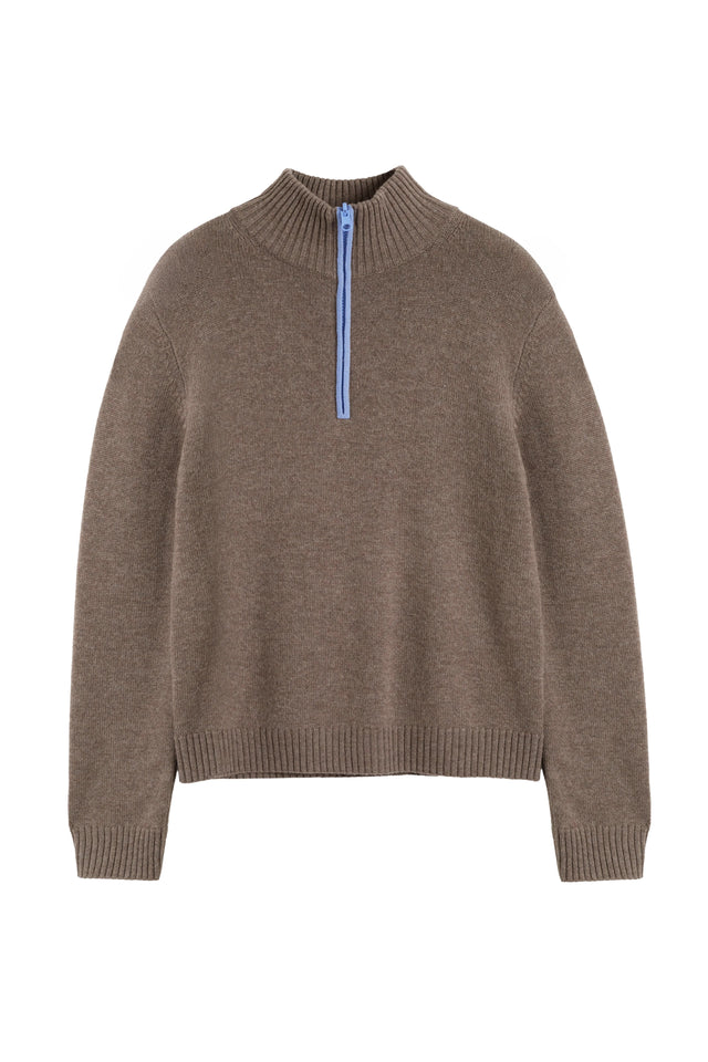 Oatmeal Wool-Cashmere Quarter Zip Jumper image 5