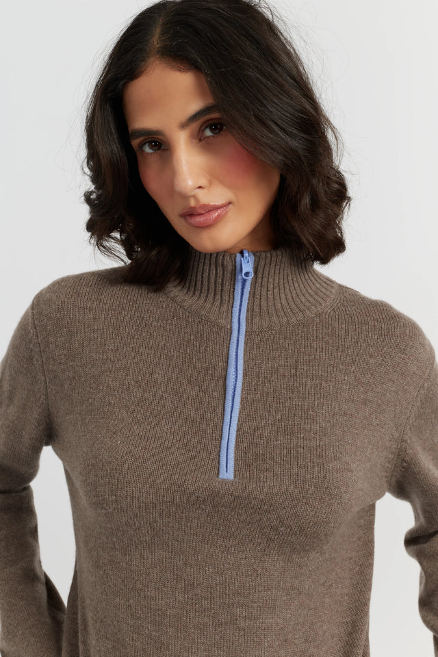 Oatmeal Wool-Cashmere Quarter Zip Jumper image 4