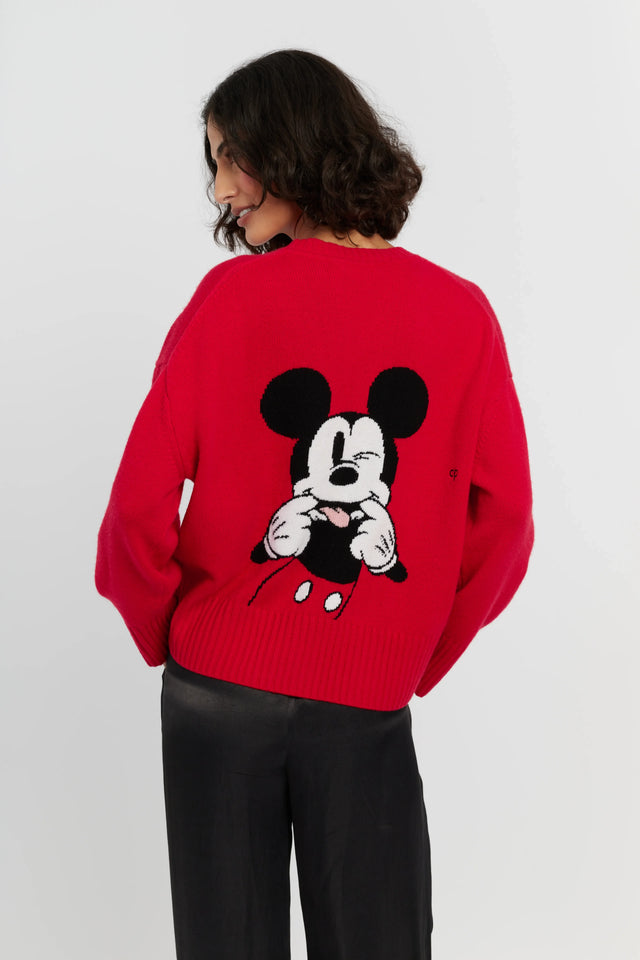 Red Wool-Cashmere Peeakabo Mickey Sweater image 5
