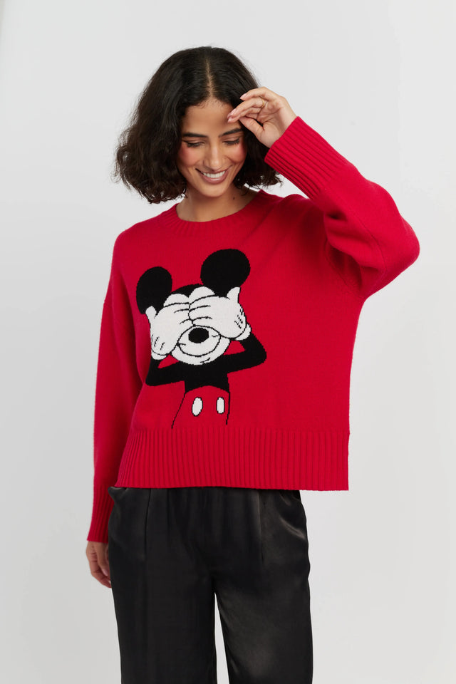 Red Wool-Cashmere Peeakabo Mickey Sweater image 4