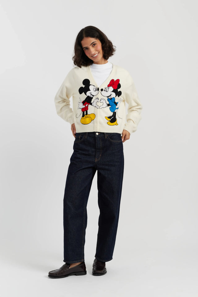 Cream Wool-Cashmere Mickey & Minnie Cardigan image 2