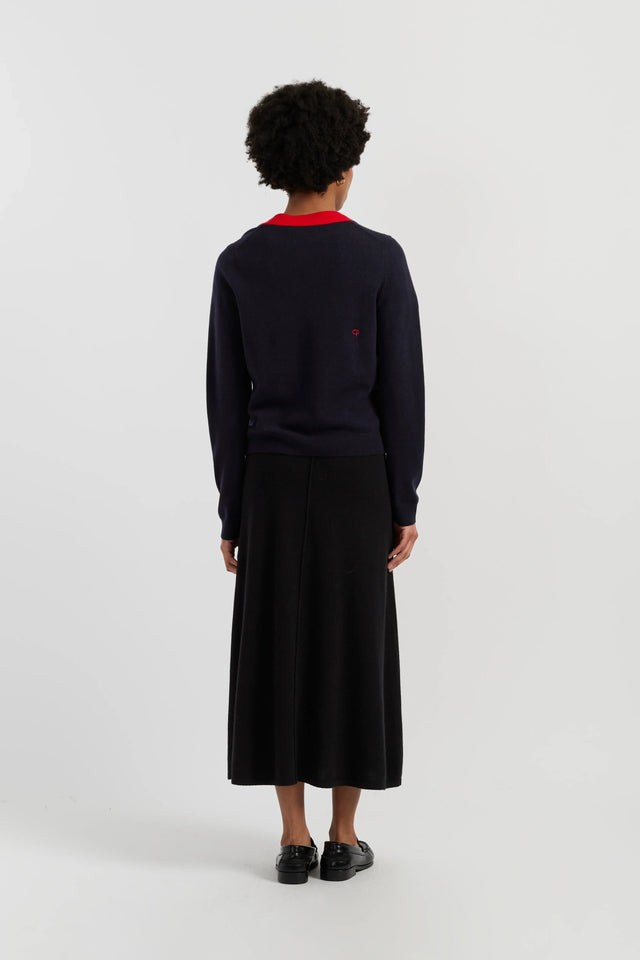 Navy Wool-Cashmere Minnie Peek Pocket Cardigan image 6