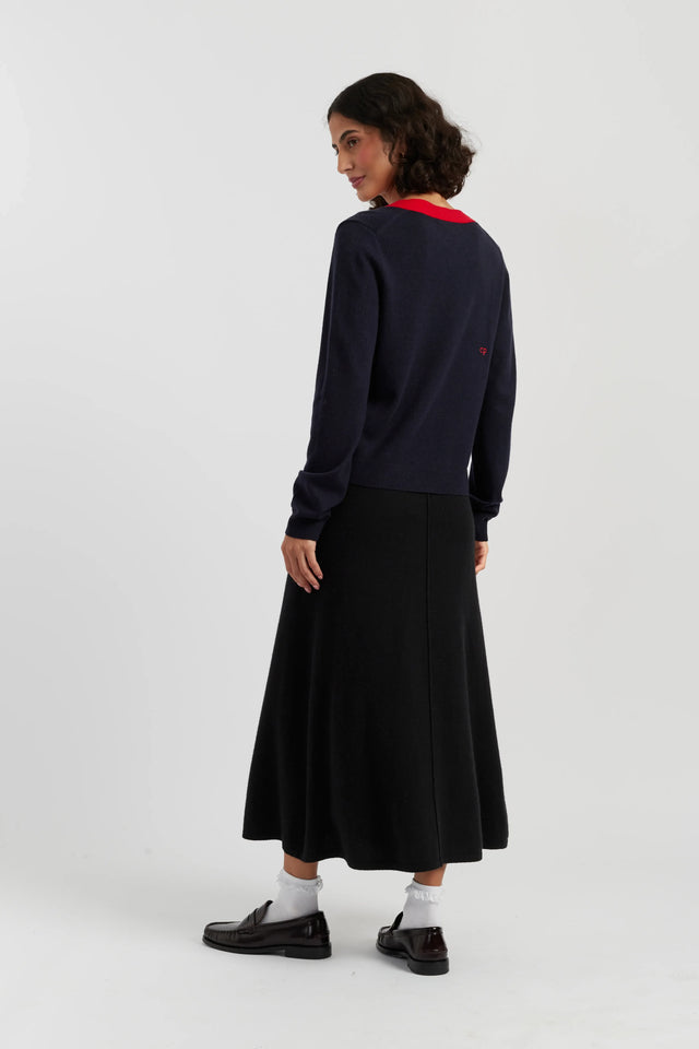 Navy Wool-Cashmere Minnie Peek Pocket Cardigan image 3