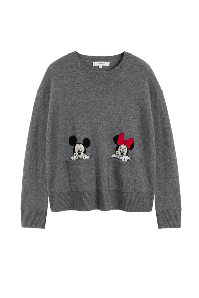 Grey Wool-Cashmere Mickey & Minnie Peek Pocket Sweater image 4