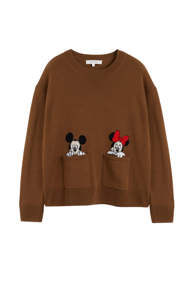 Toffee Wool-Cashmere Mickey & Minnie Peek Pocket Sweater image 4