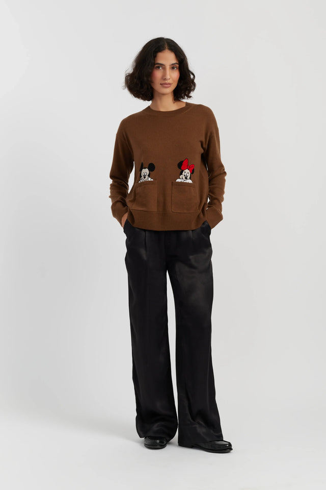 Toffee Wool-Cashmere Mickey & Minnie Peek Pocket Sweater image 2
