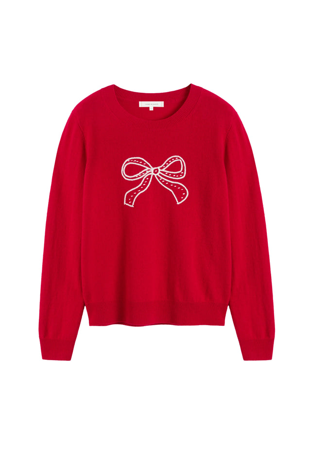 Red Wool-Cashmere Bow Embroidered Sweater image 4
