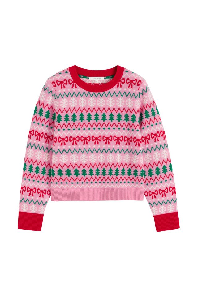 Pink Wool-Cashmere Christmas Fairisle Sweater image 6