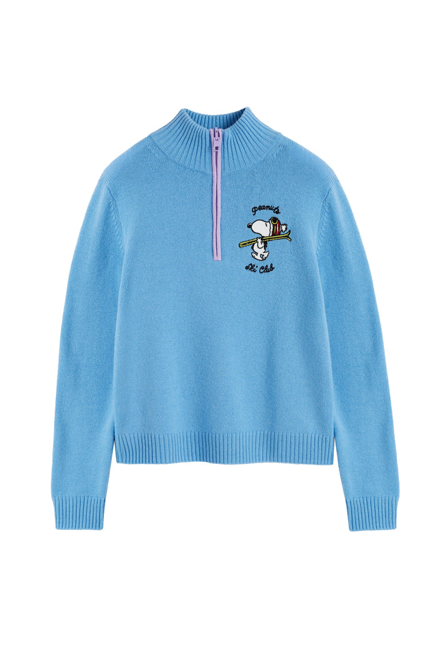 Sky-Blue Wool-Cashmere Snoopy Quarter Zip Sweater image 5