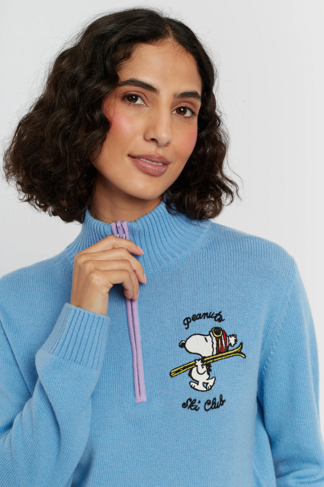 Sky-Blue Wool-Cashmere Snoopy Quarter Zip Sweater image 4
