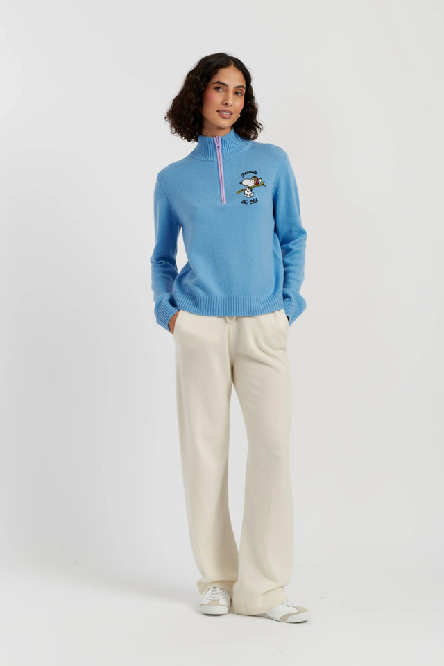 Sky-Blue Wool-Cashmere Snoopy Quarter Zip Sweater image 2