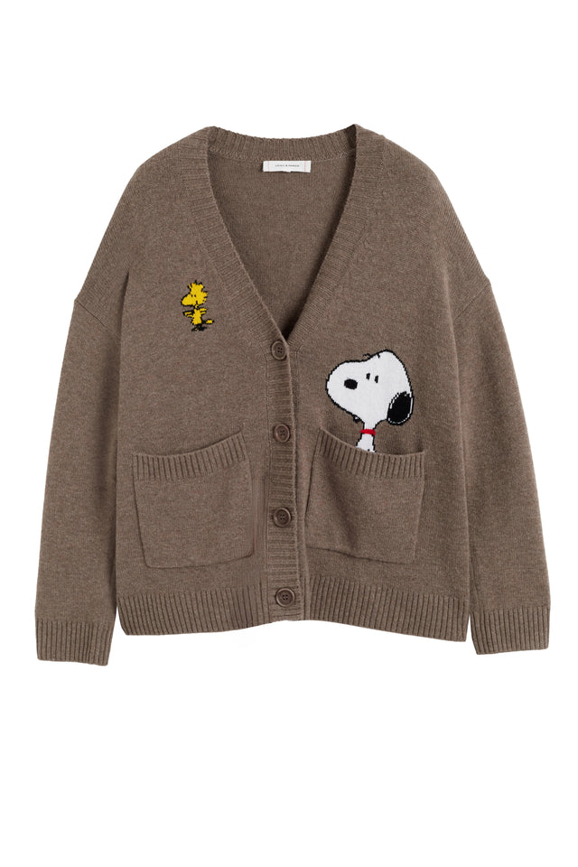 Oatmeal Wool-Cashmere Snoopy Peek Pocket Cardigan image 4