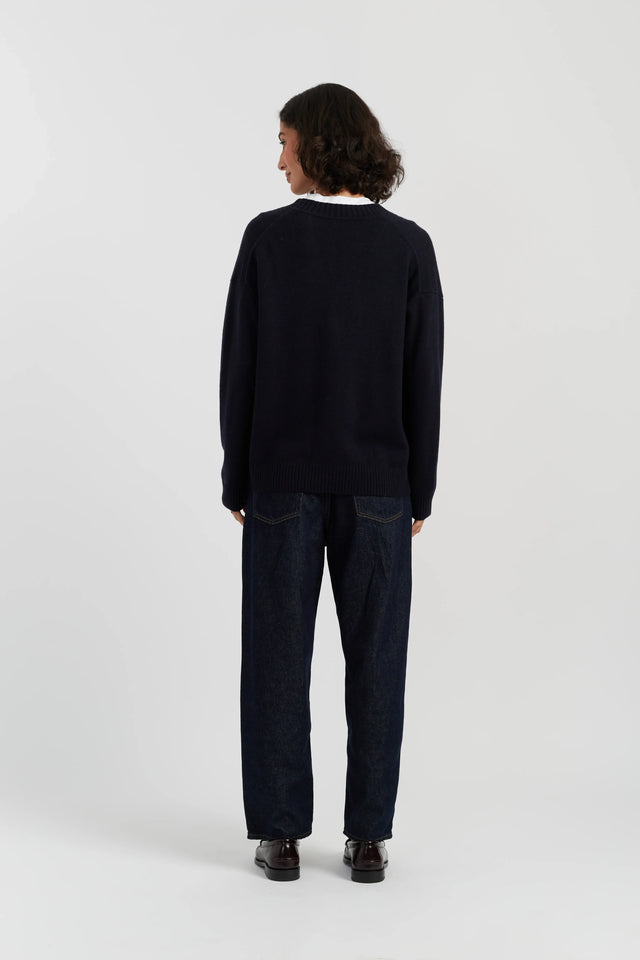 Navy Wool-Cashmere Snoopy Peek Pocket Cardigan image 3