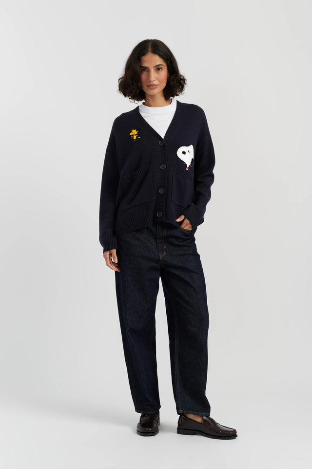 Navy Wool-Cashmere Snoopy Peek Pocket Cardigan image 2
