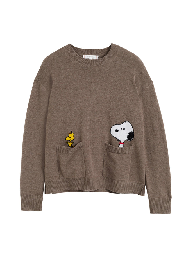 Oatmeal Wool-Cashmere Snoopy Peeking Pocket Sweater image 4