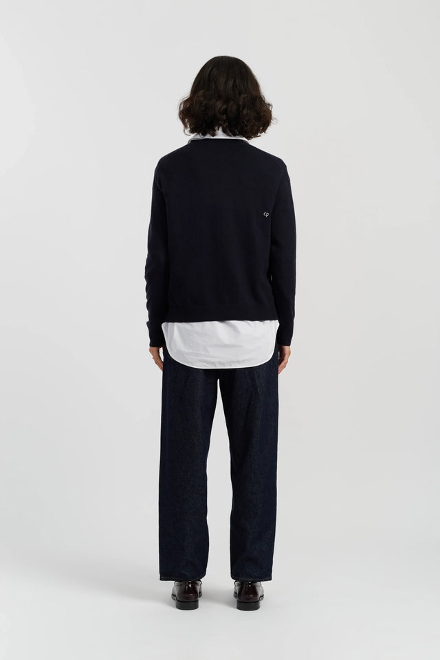 Navy Wool-Cashmere Snoopy Peeking Pocket Sweater image 3