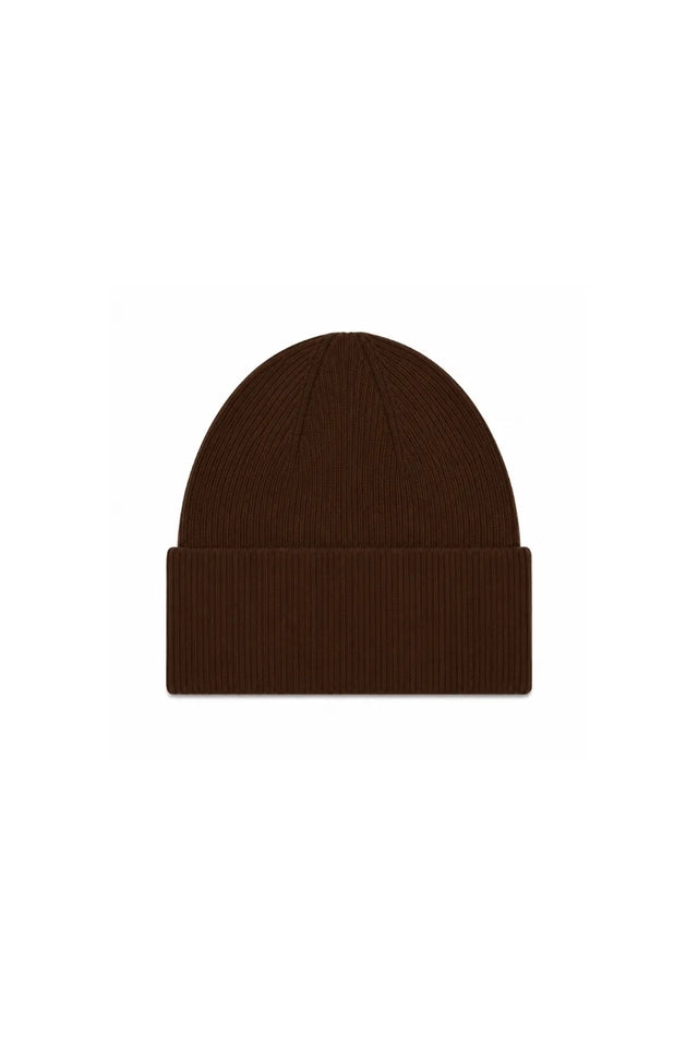 Chocolate Wool-Cashmere Ribbed Beanie image 3