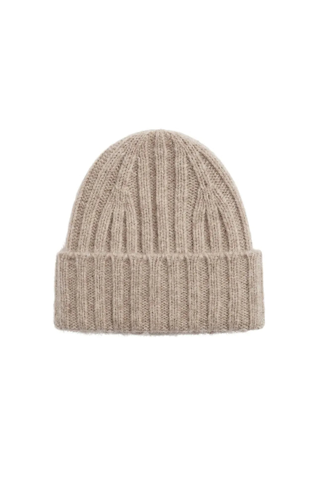 Warm-Oatmeal Wool-Cashmere Ribbed Beanie image 2