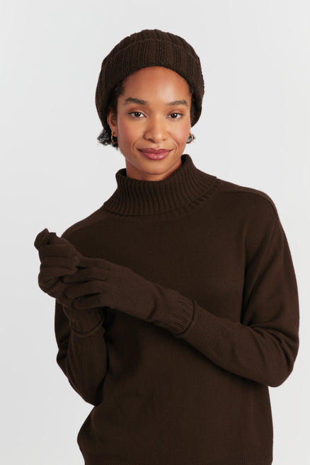 Chocolate Wool-Cashmere Ribbed Hat